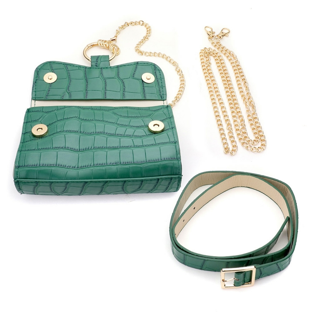 Draped Chain Alligator Print Clutch Bag